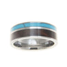 Mens Tungsten Wedding Band Turquoise Hawaiian Koa Wood Comfort Fit Ring - 8mm