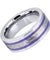 Mens Tungsten Wedding Band Two Indigo Stripes & Shiny Edges Pipe Cut Hammered Center - 8mm