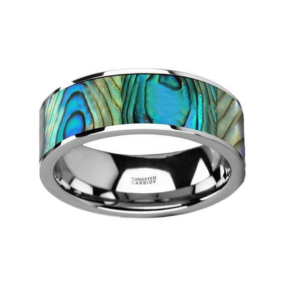 Men’s Tungsten Wedding Band With Mother Of Pearl Inlay Polished Finish - 8mm