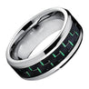 Men’s Tungsten Wedding Ring High Polish w/ Green Black Carbon Fiber Inlay - 9mm
