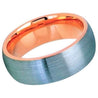 Mens Tungsten Wedding Ring Rose Gold IP Inside & Gun Metal Brushed Center - 8mm