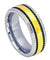 Mens Tungsten Wedding Ring Yellow Gold IP Hammered Center with Black Stripes- 8mm