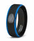 Mens Two Tone Brushed Black Tungsten Wedding Band Finger Print Engraved Blue Step Edge Comfort Fit - 8mm