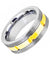 Mens Wedding Tungsten Ring Gun Metal Screw Thread Sides and Yellow Gold Grooved Shiny Center - 8mm