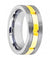 Mens Wedding Tungsten Ring Gun Metal Screw Thread Sides and Yellow Gold Grooved Shiny Center - 8mm