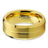 Men’s Yellow Gold IP Tungsten Wedding Ring Bevel Edges and Grooved Center - 8mm