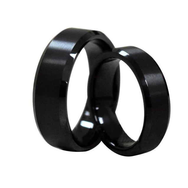 Mercer Classic Black Tungsten Ring Set With Brushed Center & Beveled Edges 6mm 8mm