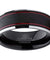 Mobridge Thin Red Grooved Silver Beveled Edges Black Tungsten Ring For Men 8mm