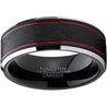 Mobridge Thin Red Grooved Silver Beveled Edges Black Tungsten Ring For Men 8mm