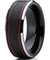 Mobridge Thin Red Grooved Silver Beveled Edges Black Tungsten Ring For Men 8mm