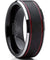 Mobridge Thin Red Grooved Silver Beveled Edges Black Tungsten Ring For Men 8mm