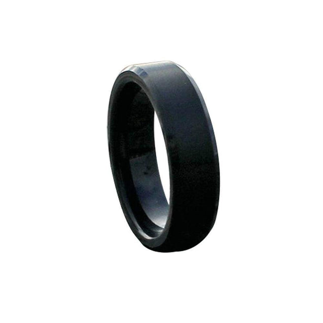 Neci Women’s Beveled Black Tungsten Carbide Ring With Brushed Finish 6mm