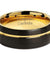 Niles Grooved Yellow Gold Inlaid Domed Black Tungsten Carbide Ring - 8mm