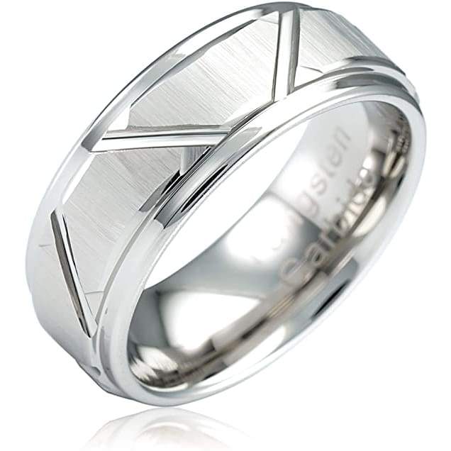 Norfolk Angled Groove Lines Tungsten Carbide Ring with Step Edges- 8mm