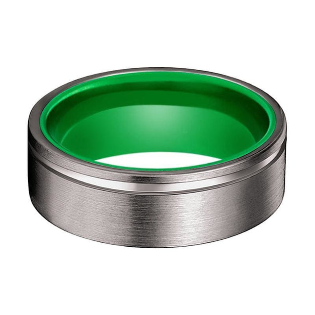 Oconto Gunmetal Flat Grooved Tungsten Ring with Acid Green Inner - 6mm - 8mm
