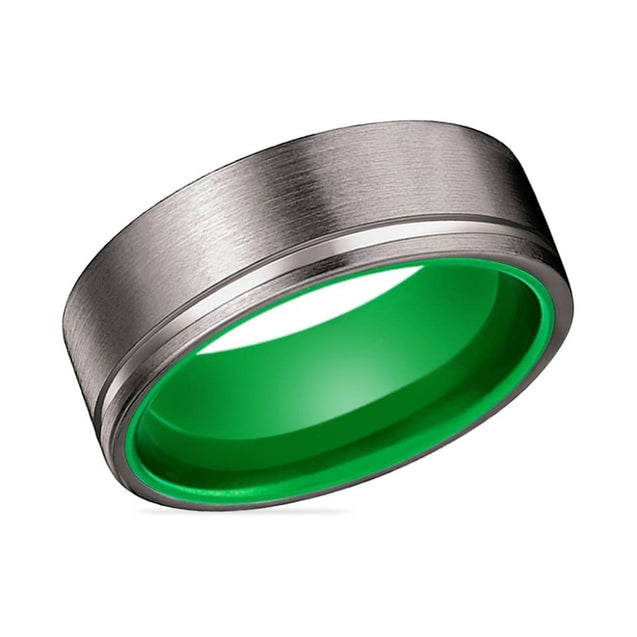 Oconto Gunmetal Flat Grooved Tungsten Ring with Acid Green Inner - 6mm - 8mm