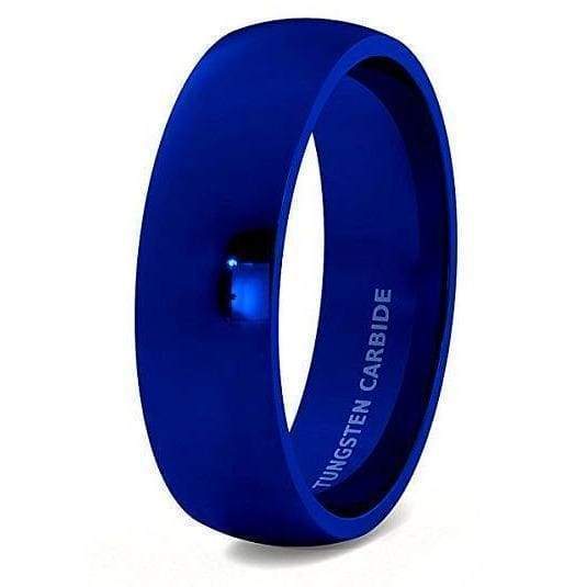OHIO Domed Mens Tungsten Carbide Wedding Band Blue IP Polished - 8mm