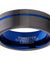 Olean Men’s Blue Grooved Tungsten Wedding Band Gunmetal Brushed - 8mm