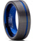 Olean Men’s Blue Grooved Tungsten Wedding Band Gunmetal Brushed - 8mm