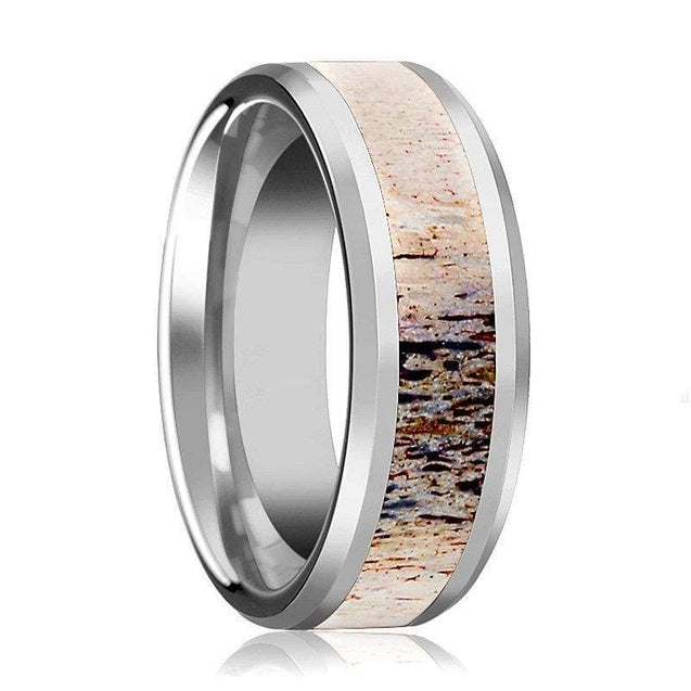 Ombre Deer Antler Tungsten Ring For Men With Beveled Polished Finish - 8mm
