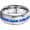 Ontario Titanium Ring Raised Center Blue Round Princess Cubic Zirconia Inlay - 8mm