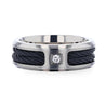 OURAY Beveled Black Rope Cables Inlaid Titanium Ring With Diamond Center 8mm