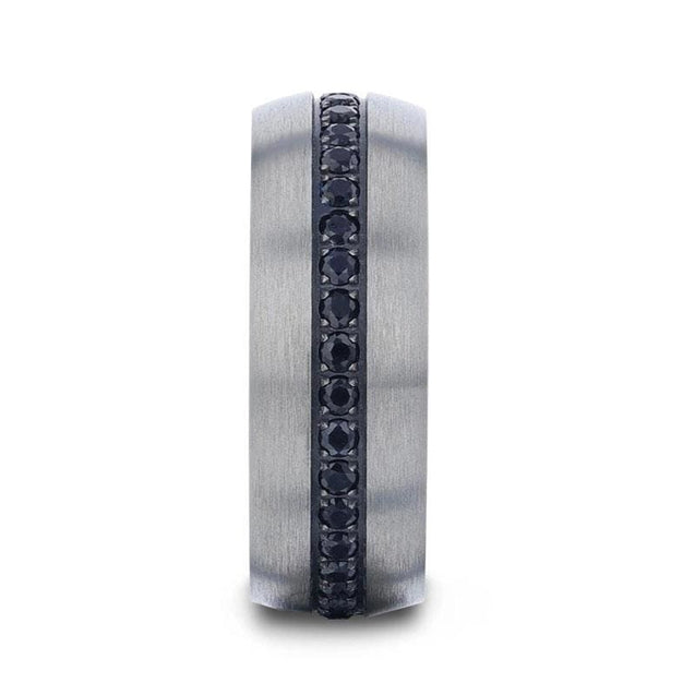 OXNARD Domed Titanium Men’s Wedding Band W/ Multiple Black Sapphires 8mm