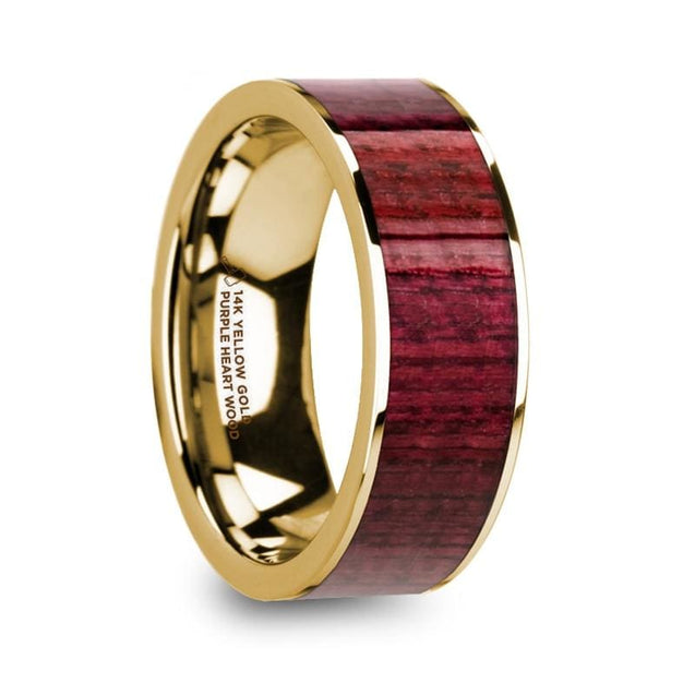 Paavo 14k Yellow Gold Men’s Wedding Ring with Purpleheart Wood Inlay Polished - 8mm