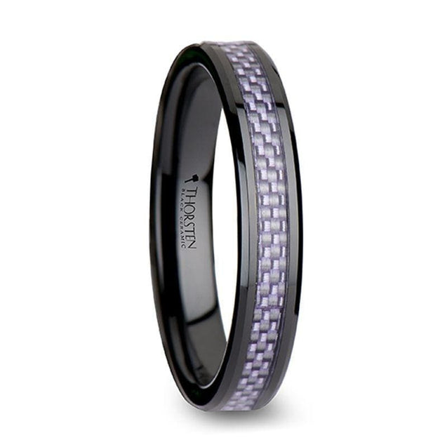 PAIVA Women’s Beveled Black Ceramic Ring With Purple Carbon Fiber 4mm & 6mm