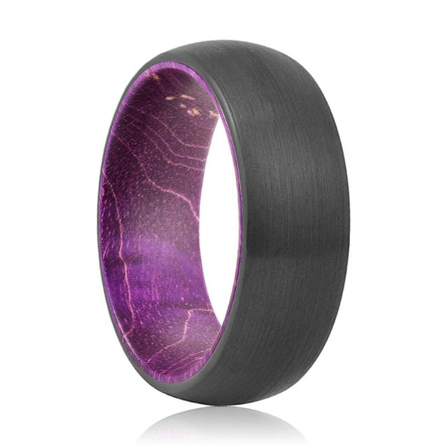 Pasco Black Brushed Tungsten Carbide Ring with Purple Wood Sleeve - 8mm