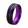 Passionate Purple Grooved Black Tungsten Carbide Ring with Beveled Edges 6mm & 8mm
