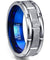 Perry Men’s Brick Pattern Grooved Tungsten Ring Brushed Finish Blue Inside - 8mm