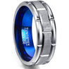 Perry Men’s Brick Pattern Grooved Tungsten Ring Brushed Finish Blue Inside - 8mm