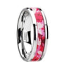 Pink and White Camouflage Tungsten Wedding Ring Beveled Polished Finish - 6mm & 8mm