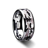 Polished Finish Black & Gray Tungsten Wedding Camo Ring Beveled Edges- 8mm