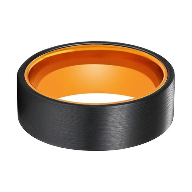PROVO Flat Black Tungsten Carbide Ring Brushed Finish Orange Inside 6mm & 8mm