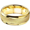 Raton Beveled Yellow Gold Inlaid Tungsten Ring Domed Sandblasted Finish - 8mm
