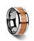 Red Oak Wood Inlaid Tungsten Carbide Wedding Ring With Beveled Edges 6mm-10mm