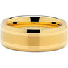 Revere 14k Gold Plated Beveled Tungsten Carbide Ring Brushed Center - 8mm