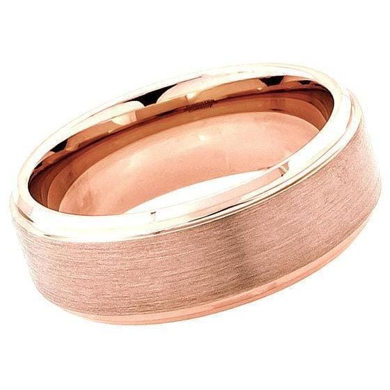 Rose Gold Inlaid Tungsten Ring With Brushed Center & High Polish Stepped Edge - 8mm