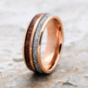 Rose Gold Inlaid Tungsten Ring with Genuine Koa Wood and Meteorite 6mm & 8mm