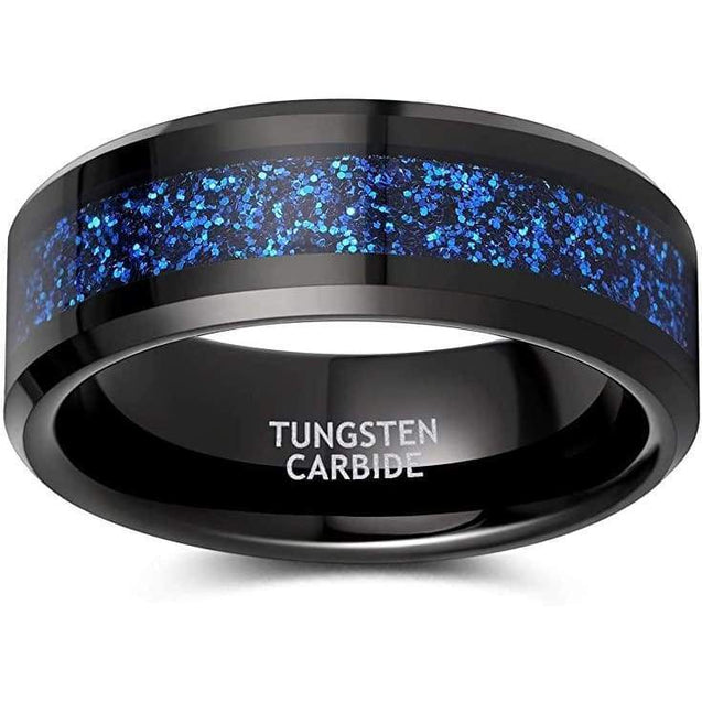 Rumford Mens Tungsten Wedding Band Blue Sandstone Meteorite Ring - 8mm
