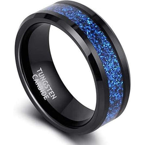 Rumford Mens Tungsten Wedding Band Blue Sandstone Meteorite Ring - 8mm