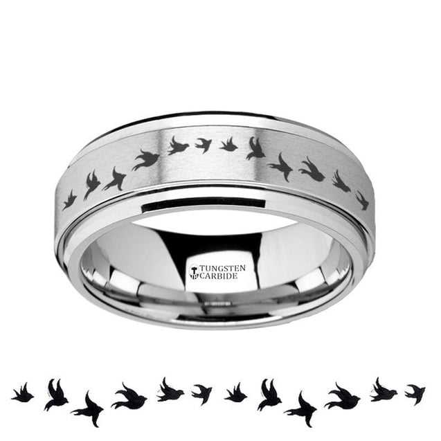 Ruston Engraved Flying Birds Tungsten Carbide Spinner Wedding Band - 8mm