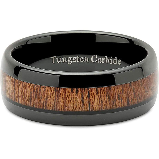Saugus Black Tungsten Koa Wood Wedding Band with Beveled Edges - 8mm