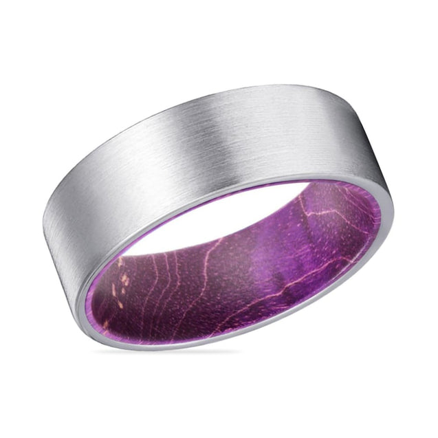 Seattle Men’s Flat Tungsten Carbide Wedding Band with Purple Wood Sleeve - 8mm