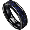 Sidney Beveled Black Tungsten Carbide Ring Blue Celtic Dragon Design - 6mm