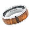 Solid Titanium Wedding Ring High Polished Domed with Genuine Santos Rosewood Inlay - 8mm