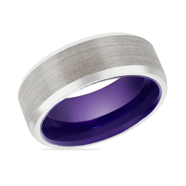 Spokane Men’s Dark Purple Plated Inside Brushed Tungsten Carbide Ring - 8mm
