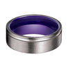 Tacoma Gunmetal Flat Grooved Tungsten Ring with Dark Purple Inside 6mm & 8mm